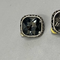 Smoky Gray Glass Rhinestone Stud Earrings Clip On Silver Tone Geometric Edge .75