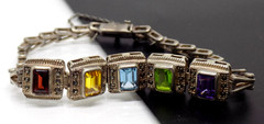 925 Sterling Silver Gemstone Amethyst Peridot Topaz Citrine Marcasite Bracelet