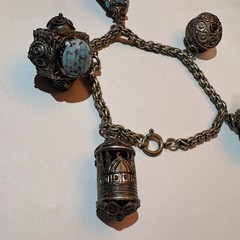 Vintage Italian Etruscan Revival 800 Silver 5-Fob Charm Bracelet
