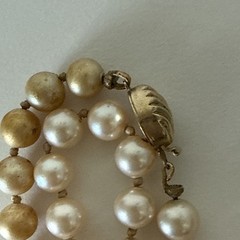 Marvella Pearls Faux Necklace Long Stamped Gold Tone Vintage Jewelry