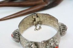 Vintage Silver Alloy Metal Ladies Jasper Bangle 20MM Wide Bracelet 7″ Heavy 64Gr