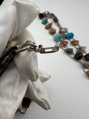 Vintage Southwestern Style Multi-Stone Chip Link Necklace and Bracelet Set