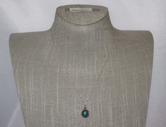 Vintage Sterling Silver OC Petite Turquoise Pendant Necklace 17 inches