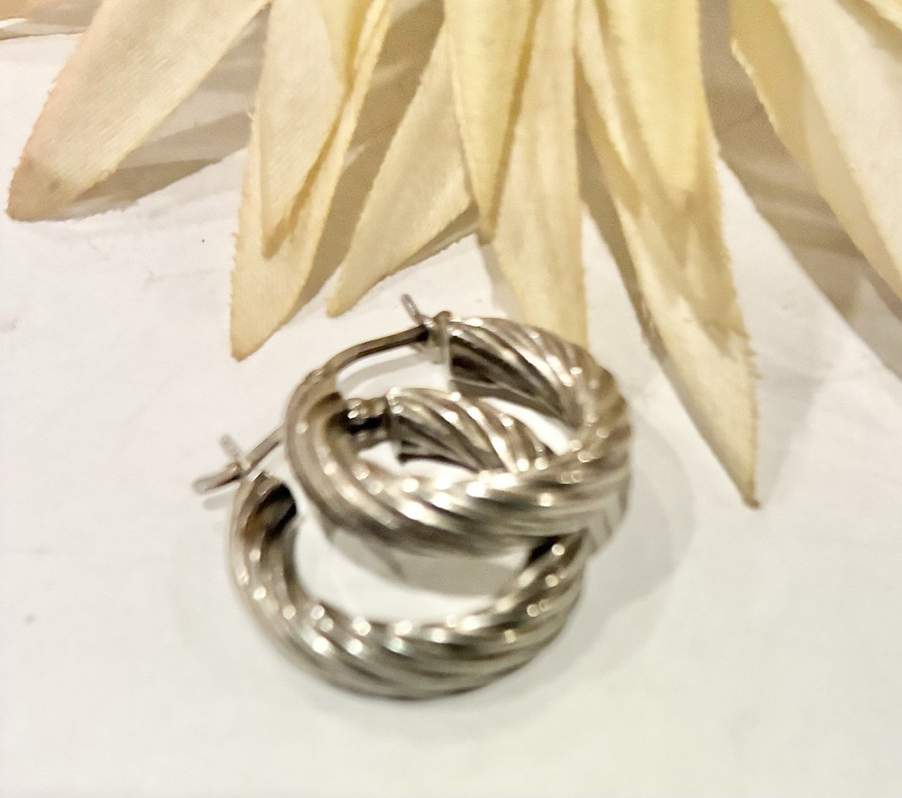Estate 925 Sterling Silver Hoop Earrings Pierced Twisted 1/2 Inch Vintage