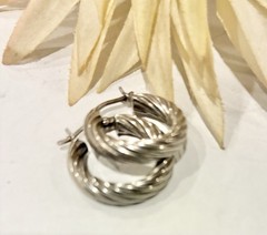 Estate 925 Sterling Silver Hoop Earrings Pierced Twisted 1/2 Inch Vintage