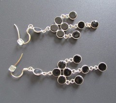 Vintage Pierced Chandelier Earrings Black Onyx Sterling Silver New Condition