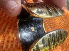 Diane Von Fürstenberg Black And Gold Enamel Cuff Hinged Bracelet Y2K 7”
