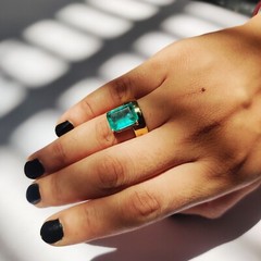 925 silver created emerald ring vintage antique Handmade Size 7