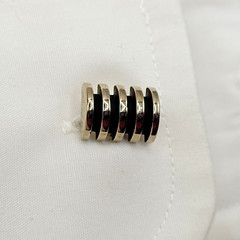 Pioneer Modernist Gold Tone & Black Industrial Style Barrel Shape Vtg Cufflinks