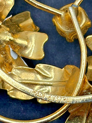 Vintage Austrian White Floral Crystal and Enamel Gold Tone Brooch