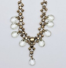 Vintage Blue Rhinestone Necklace Lucite Acrylic Teardrop Dangle Gold Tone