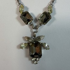 Van Dell Sterling Silver Smoky Brown Yellow/green Gemstone Necklace 16” vintage