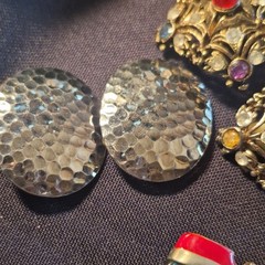 3 pr Vintage Clip-On Dangle Drop Geometric Multicolor Hammered Retro Earrings