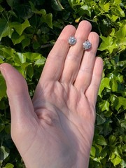 Vintage French 18K Whit Gold Diamond Flower Earrings