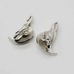Vintage CROWN TRIFARI Clip Earrings Art Deco Silver Tone Signed 1.25 in estate