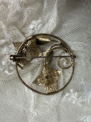 Antique 1920s Large Gold Washed Art Nouveau Art Deco Brooch Ice Blue