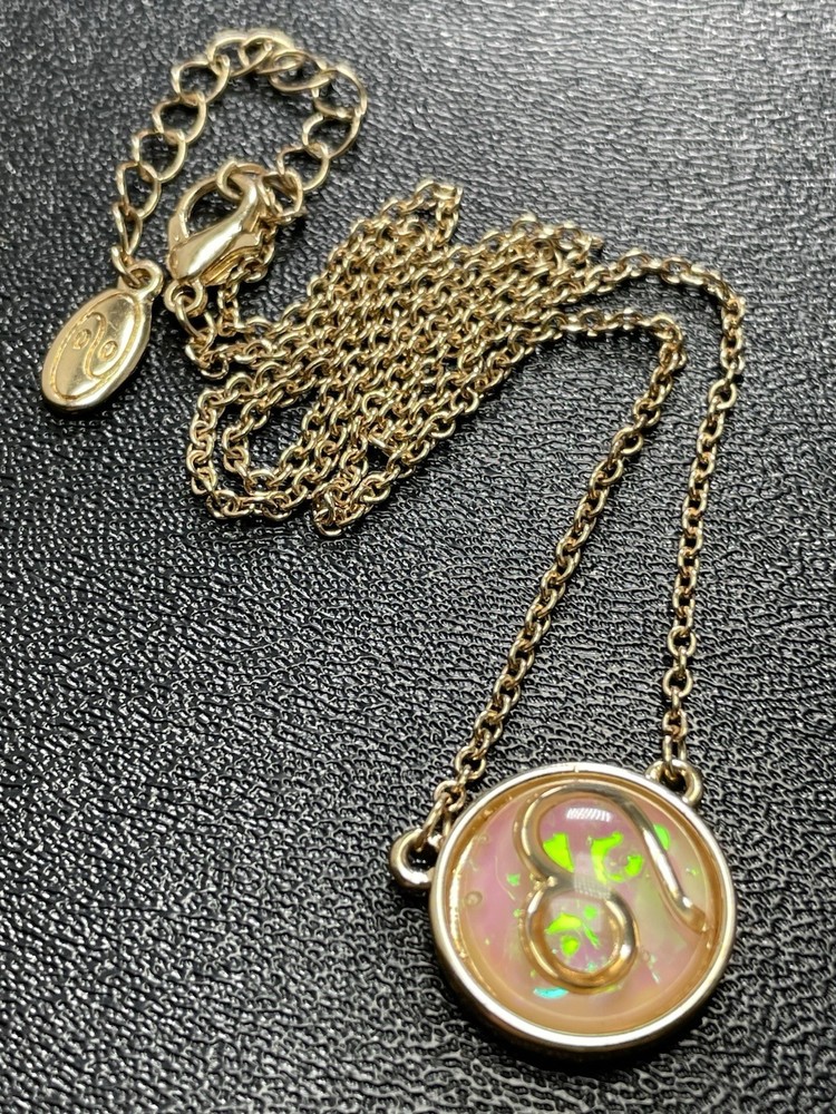 Adult Jewels Signed 16-18” LEO Birth Sign Pink AB Resin Gold Tone Chain Necklace