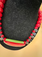 Flying Colors Watermelon Ceramic Vintage Necklace And Clip Earrings ds20