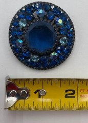 Vintage WEISS Signed 3 Shades of Blue Domed Round Rhinestone Brooch Pin 2″