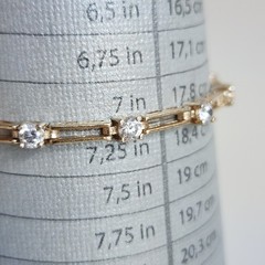 Vintage Gold Tone Sterling Silver CZ Open Chain Link Bracelet 7″