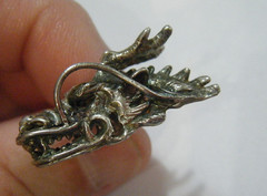 1.25″ Unique Vintage Sterling Silver 3D Dragon Head Tack Pin Very Nice Detail