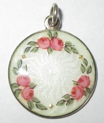 ANTIQUE STERLING SILVER GUILLOCHE ENAMEL ROSE DAVID ANDERSEN CHARM PENDANT