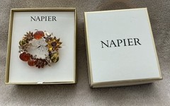 Napier Gold-Tone Autumn Pumpkin, Gourd & Floral Wreath Brooch Pin Fall Halloween