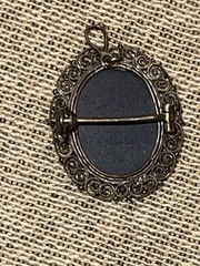 Antique 800 Silver Pietra Dura Floral Mosiac Filigree Oval Brooch
