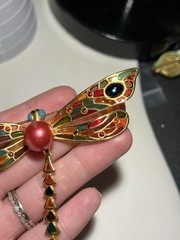 VTG Joan Rivers Stained Glass Crystal Plique-a-Jour Dragonfly Brooch Pin