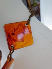 Vintage 1950’s/1960’s Bakelite Tortiose Shell NECKLACE 36″ 14 Amber Pendants
