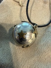 Rare Harmony Fairy Bell Necklace Vintage Silver Moon Stars Galaxy Charm Folk Art
