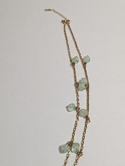 Vintage Faux Aquamarine Station Beads & Gold Tone Cable Link Chain Necklace. 29″