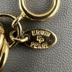 Vintage Erwin Pearl Necklace Large Double Link Chain Gold Tone Signed 17”