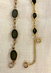 Vintage Mid Century Retro Black Onyx Style Bezel Link Bracelet Lot Pair Two PC