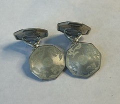 Set Vintage Engraved Belais Art Deco 14k White Gold Front Cufflinks Talon Grip