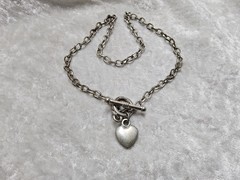 Silver Tone Chain Necklace Heart Toggle Clasp 16in