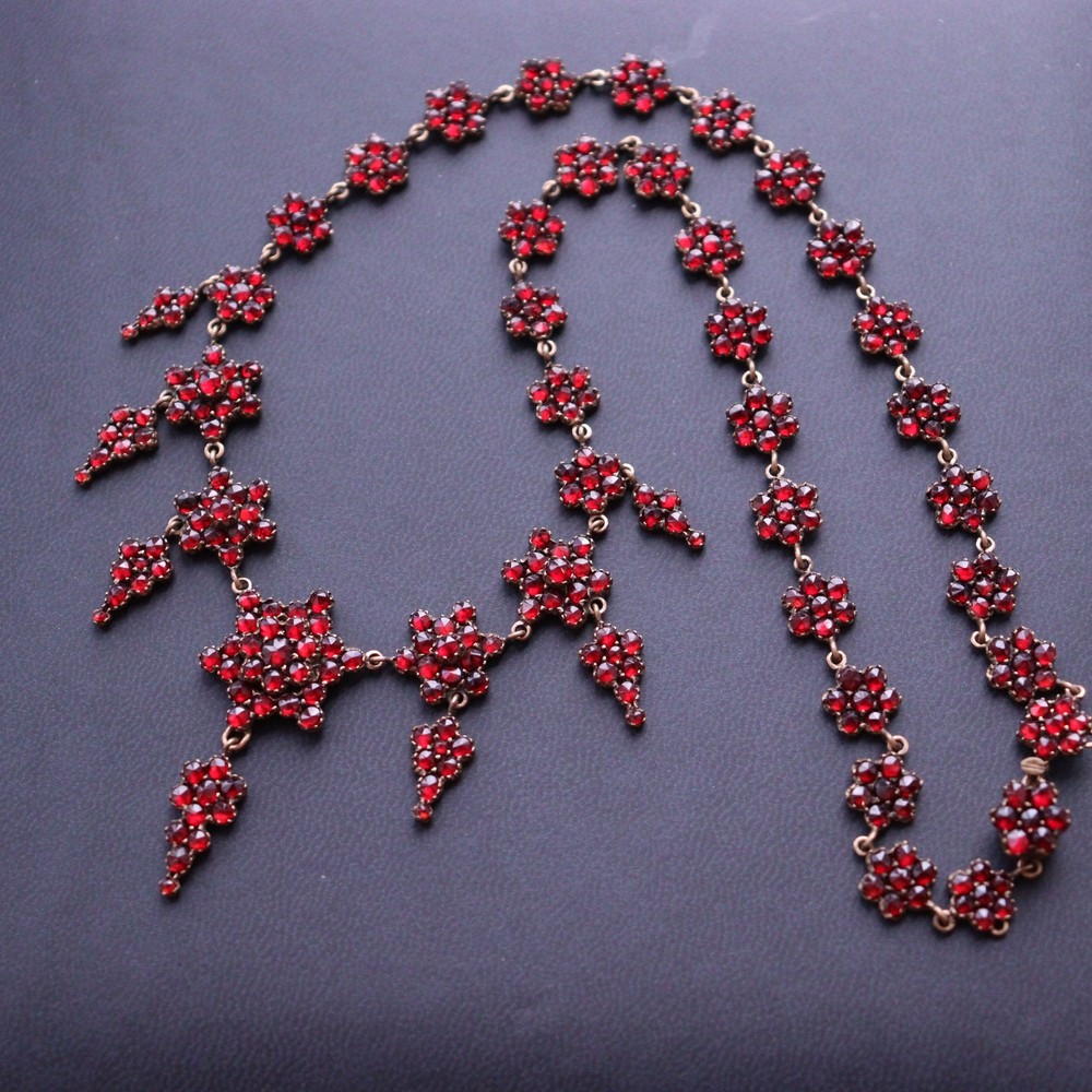 NO TARIFF Antique Bohemian Garnet Necklace Collier Tombac Gilded