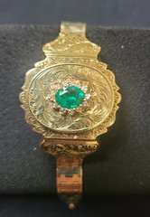 Wonderful 14kt Solid Yellow Gold Victorian Bracelet – Large Emerald w/Diamonds