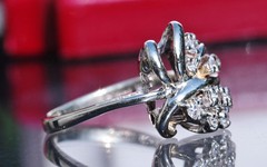 14k white gold swirl ring 0.25ct natural diamond size 4 vintage 3gr Radiant