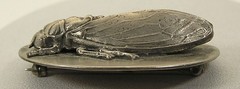 Vintage Silver Tone 3-Dimensonal Cicada Oval disk Pin/Brooch 1-1/2″ x 1-1/8″