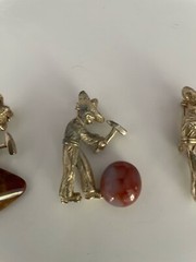 LOT of 3 Mexican Miners Quarry Agate Stone Workers Gold Tone Vintage DJ126