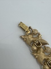 Vintage Crown Trifari Gold Tone Faux Pearls & Rhinestone Bracelet 7″