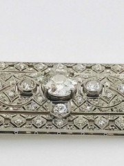 Edwardian Old Cut Art Deco White & Blue Sapphire CZ Stone 925 Silver Brooch