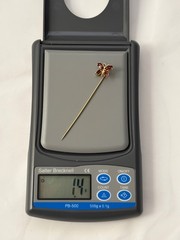 Vintage 14k Yellow Gold 4 Garnet Gems Butterfly Stick Pin Lapel Brooch