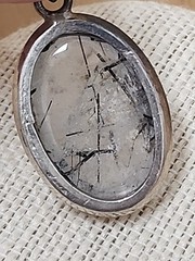 Sterling Silver 925 Oval Black Rutilated Quartz Statement Pendant
