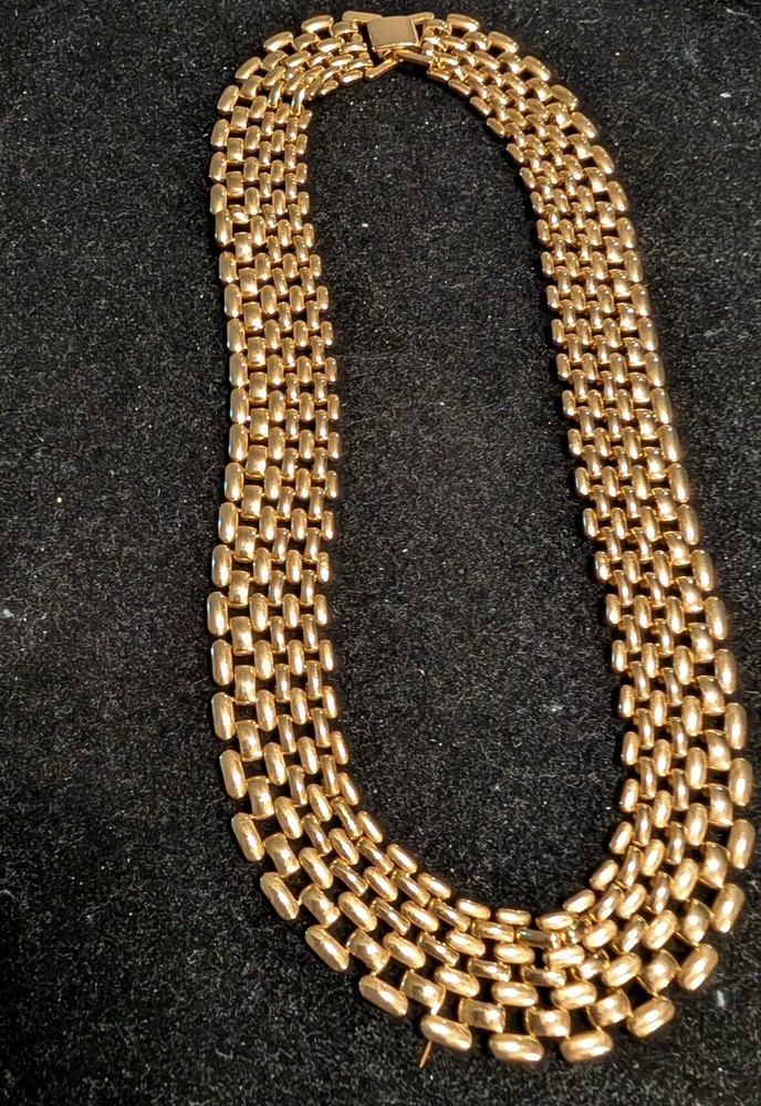Vintage Classic Panther Chain Link Statement Goldtone Chocker Necklace