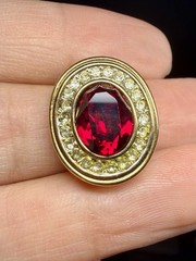Vintage Auth Lanvin Germany Gold Tone ClipOn Earrings Oval Red Simulated Crystal