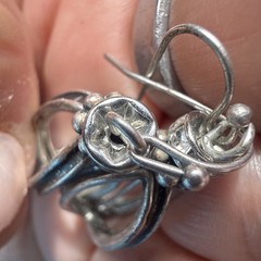 Vintage Sterling Silver Openwork Cage Lantern Dangle Earrings Rhinestone Accent