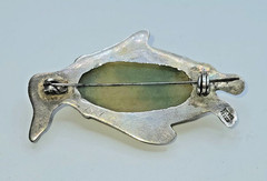 Vintage Early 1930s Mexican Sterling Silver Penguin Stone Belly Brooch Mexico