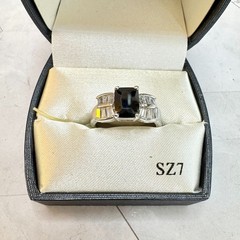 Fashion Ring & Earring Set Faux Black Onyx CZ Silver Tone Sz 7 New Old Stock
